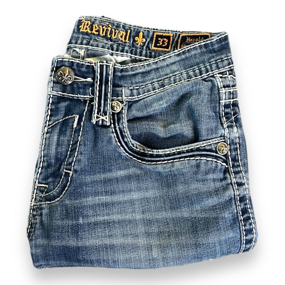 Rock Revival Harold Slim Straight Blue Denim Jeans Men's 33x29